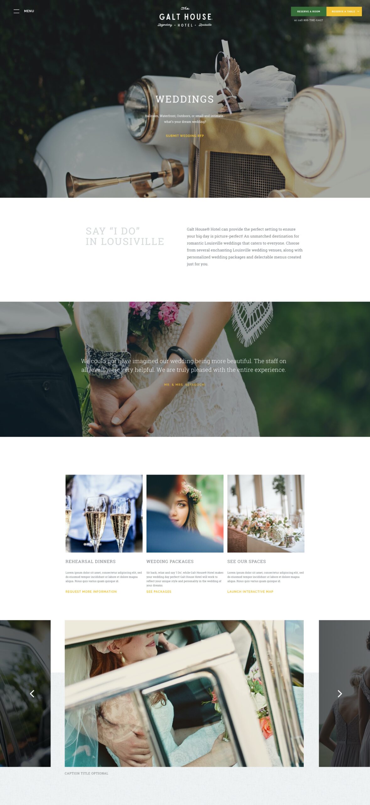 Screen capture of the GaltHouse.com weddings page.
