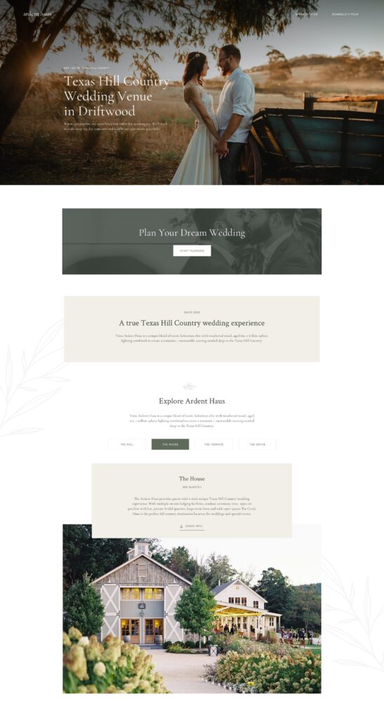 screenshot of wedding website